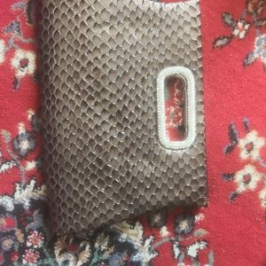 Brown Evening clutch with silver gem handle